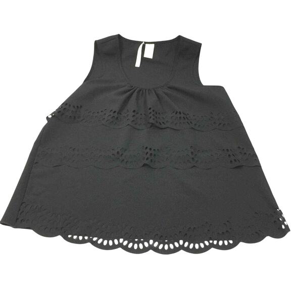 Womens Black Eyelet Scalloped Edge Top Size‎ Small Sleeveless Scoop Neck Blouse - Picture 6 of 6